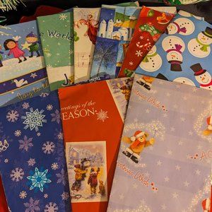 Vtg New Assorted 9 Sheets Of Holiday Gift Wrap 20" x 30" + Gift Tags